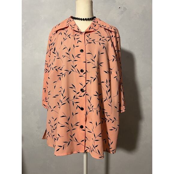 George Pink Blush Black Leaf Blouse Plus size 18W-20W Layered - Picture 3 of 9